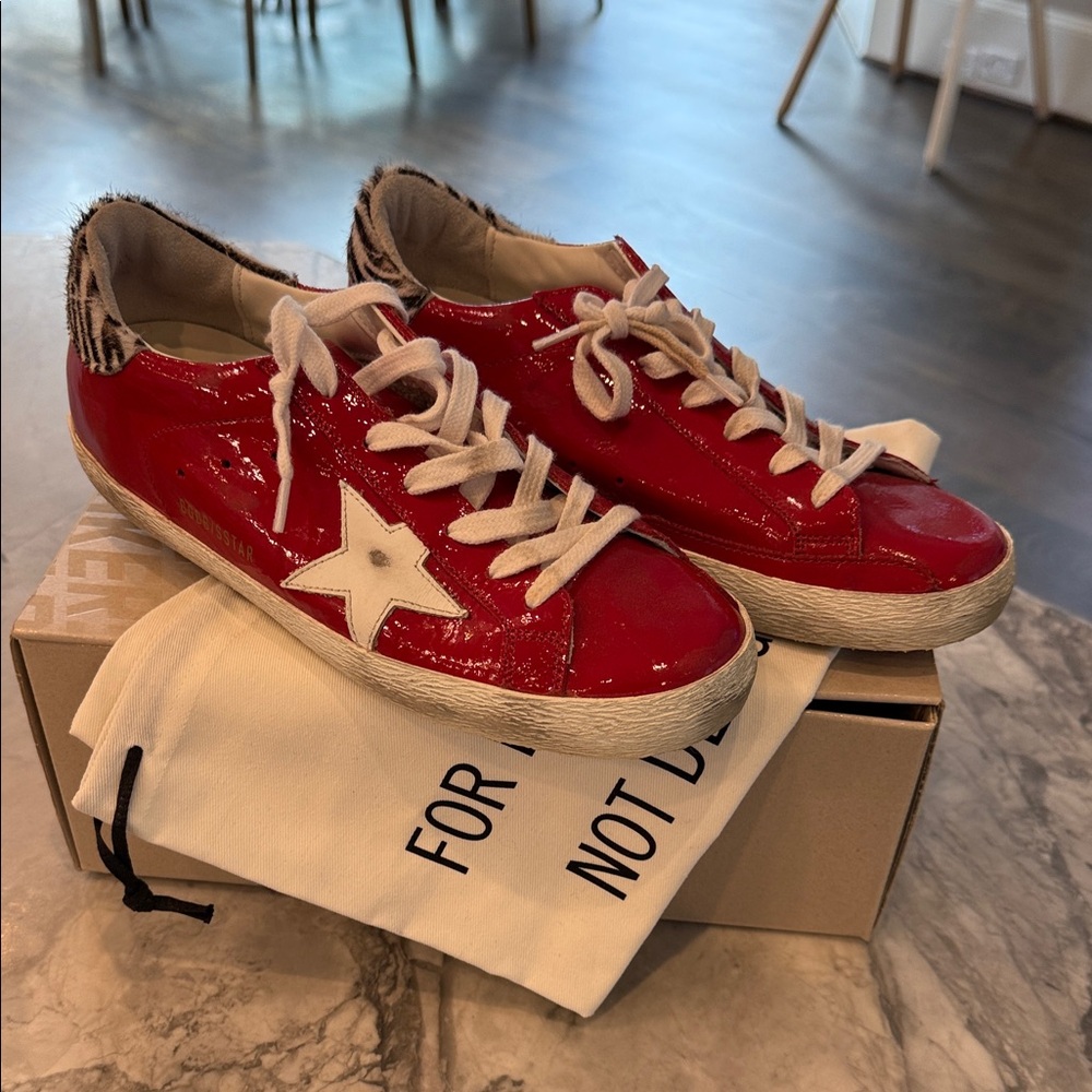 Golden Goose Red Sneakers with White Star Accent